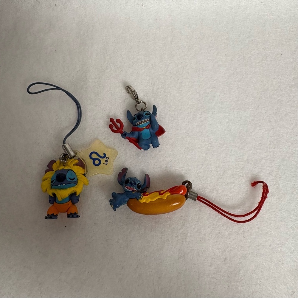 Set of 3 STITCH Charms Leo Devil Hotdog Disney Japan